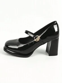 Chóp giầy tròn Gợi cảm Cao gót Mary Janes Với Không thấm nước Nền tảng - màu đen - Xem 6