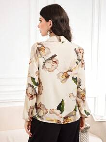 Modelyn Women'S Floral Print Kimono Collar Button Front Lantern Sleeve Shirt,Long Sleeve Tops - Multicolor - View 2