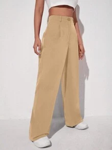EURMUSE Pantalones regulares simples de unicolor para damas - Camel - Ver 5