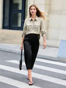 BizChic Quý cô Tay áo dài Trang phục làm việc Phong cách Áo sơ mi Cái đó Có thể Cuộn lên , Thích hợp Đối với Ngoài trời Làm việc - Màu Khaki - Xem 3