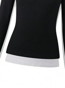 SHEIN Teen Girl Solid Color T-Shirt, Minimalist & Elegant, Classic Style, High-Quality Fabric, Multiple Color Options - Black and White - View 4