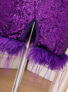 SHEIN Vestido Elegante com Ombros à Mostra e Acabamento de Penas Roxo para Meninas Pré-Adolescentes, Vestido para Ocasiões Formais como Festa de Aniversário, Baile de Formatura, Casamento