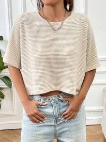 SHEIN EZwear Camiseta De Punto Suelta Para Mujer En Color Albaricoque