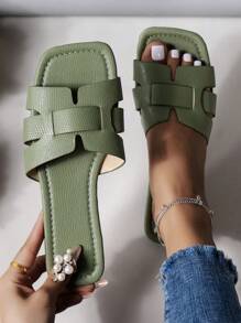 Nuevas chanclas con diseño en H para mujer para primavera/verano, estilo casual plano romano, transpirable, sandalias para uso exterior para mujeres