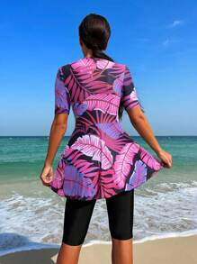 Swim Mulvari Summer Beach Tropical Print Zip Front Burkini Set Arabic Clothing - Multicolor - View 2