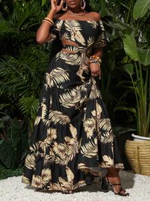 Slaydiva Rochie de damă, sexy, elegantă, ocazională, cu mânecă scurtă, cu umăr, decupată, cu imprimeu tropical, pentru întâlniri de vacanță și festival de muzică - Multicolor - Vizualizare 4