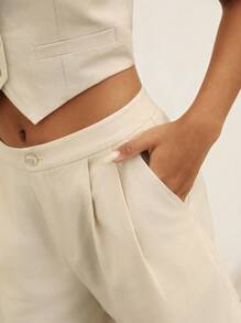 Anewsta Chaleco De Traje Y Conjunto De Shorts De Lino Con Botones En La Parte Frontal Y Escote En V