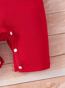 SHEIN Baby Boy Monkey Printed Short Sleeve Romper - Red - View 5