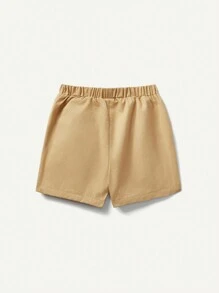 Cozy Pixies Conjunto De 2 Piezas De Shorts Deportivos Informales Para Niños Con Cintura Elástica Decorativa Tejida Con Bolsillos Y Cinturón. - Verde militar - Ver 2