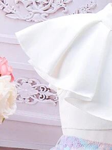 SHEIN 年輕女孩立領蕾絲修邊上衣和提花裙兩件套裝 - 彩色 - 查看 4