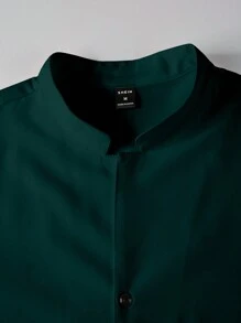 Manfinity Mode Men Solid Color Button Front Long Sleeve Shirt, Fall - Dark Green - View 4