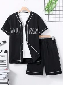 Teenager-jungen Brief Bedrucktes Kurzarm-shirt Und Shorts Set Mit Zwei Teilen