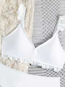 Teen Girls Ruffle Trim Bikini Set With Beach Skirt Summer Beach - White - View 5