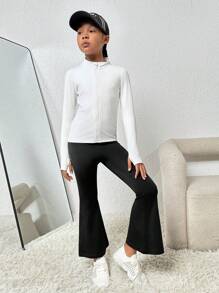 SHEIN Adolescent Fille Veste De Sport Zippé Trou De Pouce