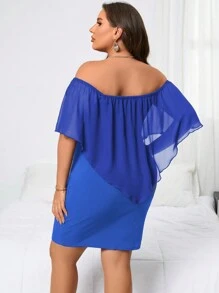 SHEIN Clasi Plus Off Shoulder Hanky Ruffle Trim Bodycon Dress - Navy Blue - View 2