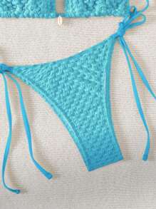 SHEIN Swim Summer Beach Women's Textured Halter Neck Bikini Set
