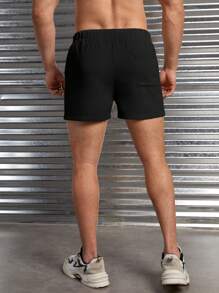 SWAVVY Men's Plaid Waffle Shorts With Letter Printing