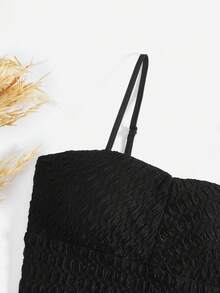 SHEIN VCAY Kỳ nghỉ Vải dệt kim màu có họa tiết Áo yếm có đệm Cami Top - màu đen - Xem 4