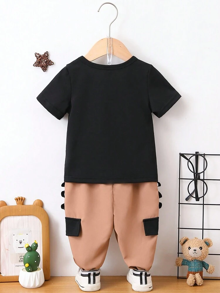 Baby Boy Camping Style T-Shirt With Pockets And Cargo Pants, Street Fashion Outfits For Baby Boys