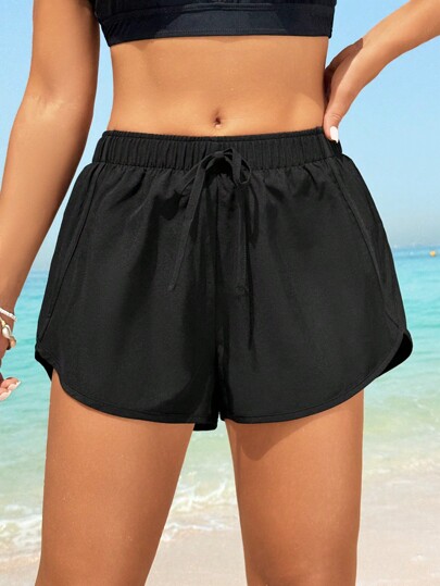 Swim SPRTY Women's Summer Beach Solid Color Drawstring Waist Shorts Swimwear Bottom