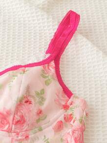 Soleia Của phụ nữ Ngày lễ Phong cách Textured Lưới Chất vải Áo ba lỗ , Màu hồng In hoa Với Màu hồng Nơ Đồ trang trí Mặt trước - Hồng - Xem 7