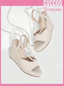 Giày Nữ Dây Chunky Thời Trang Dép Peep Toe Có Dây Đeo Mắt Cá Chân Cho Mùa Xuân Hè - Màu be - Xem 7