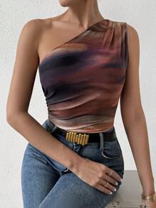 Firerie One Shoulder Random Tie-Dye Slim Fit Bodysuit - Multicolor - View 4