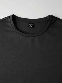 Manfinity Homme Camiseta De Manga Corta Con Dobladillo Dividido De Hombre, Con Rayas Y Detalles De Contraste - Negro - Ver 3