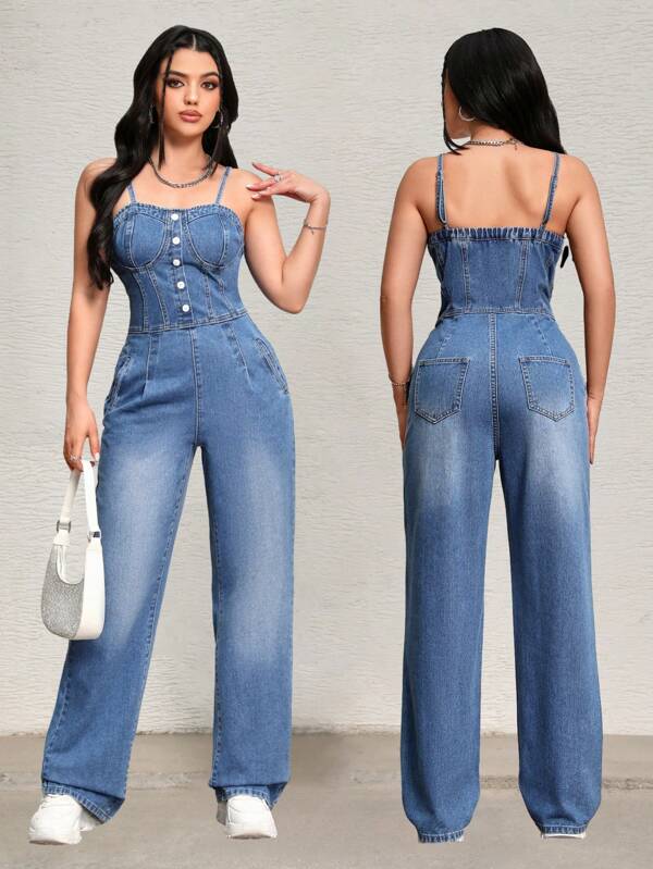 SHEIN SXY Peto Vaquero Con Tirantes Finos