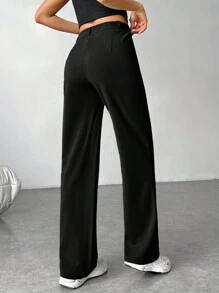 SHEIN EZwear Women's Solid Color Zipper Built-In Straight Pants
