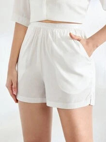 Ocili 女式簡約百搭短褲,家居休閒夏季底褲 - 白色 - 查看 5