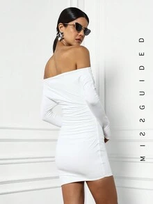 MISSGUIDED Off Shoulder Sleeved Mini Dress - White - View 2