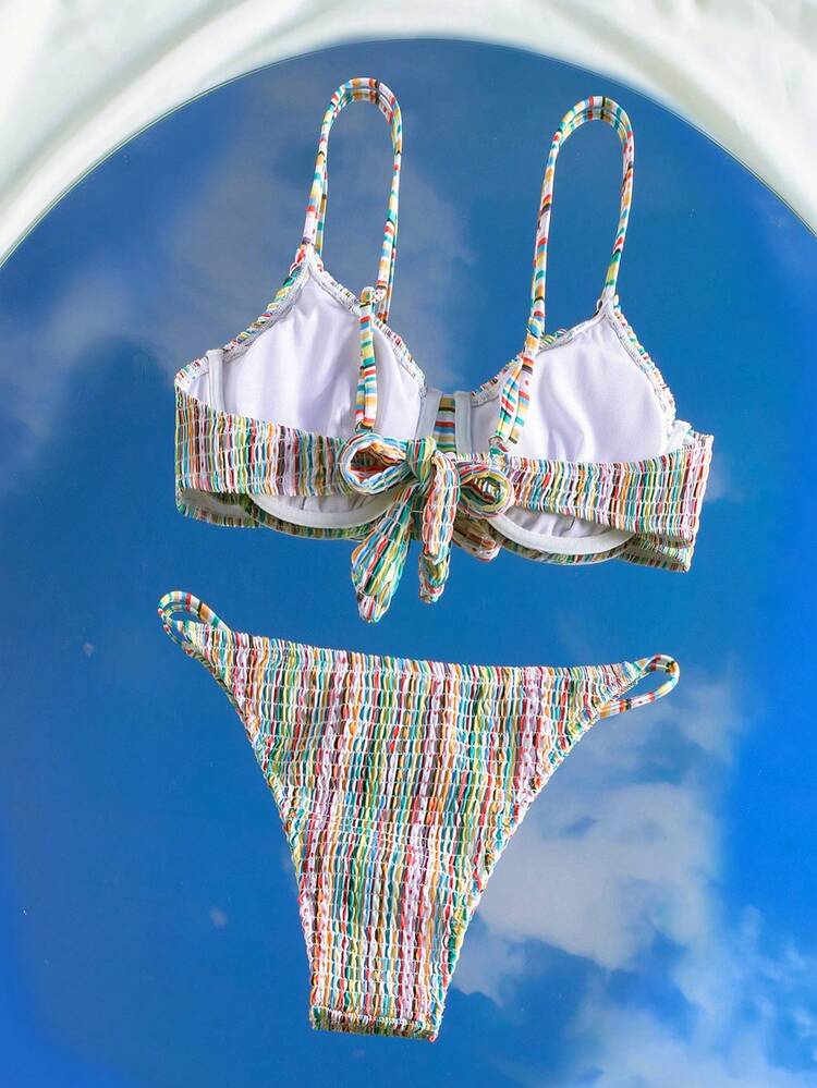 Women's Shirred Spaghetti Straps Bikini Set, Summer