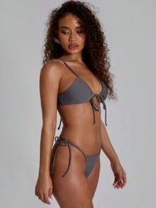 Musera Resort Black Tie Side Bikini Bottom Summer Beach Resort Summer, Holiday, Beachwear - Dark Grey - View 4