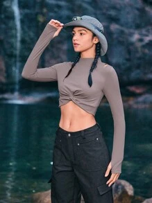 In My Nature Của phụ nữ Tay áo dài Áo thun Đối với Cắm Trại Ngoài Trời , Đi bộ du lịch , Thành phố Đi làm , Thể thao Và Thời gian rảnh rỗi Hoạt động , Với Mềm mại Đàn hồi Và Xoắn Thiết kế Hem - màu nâu - Xem 5