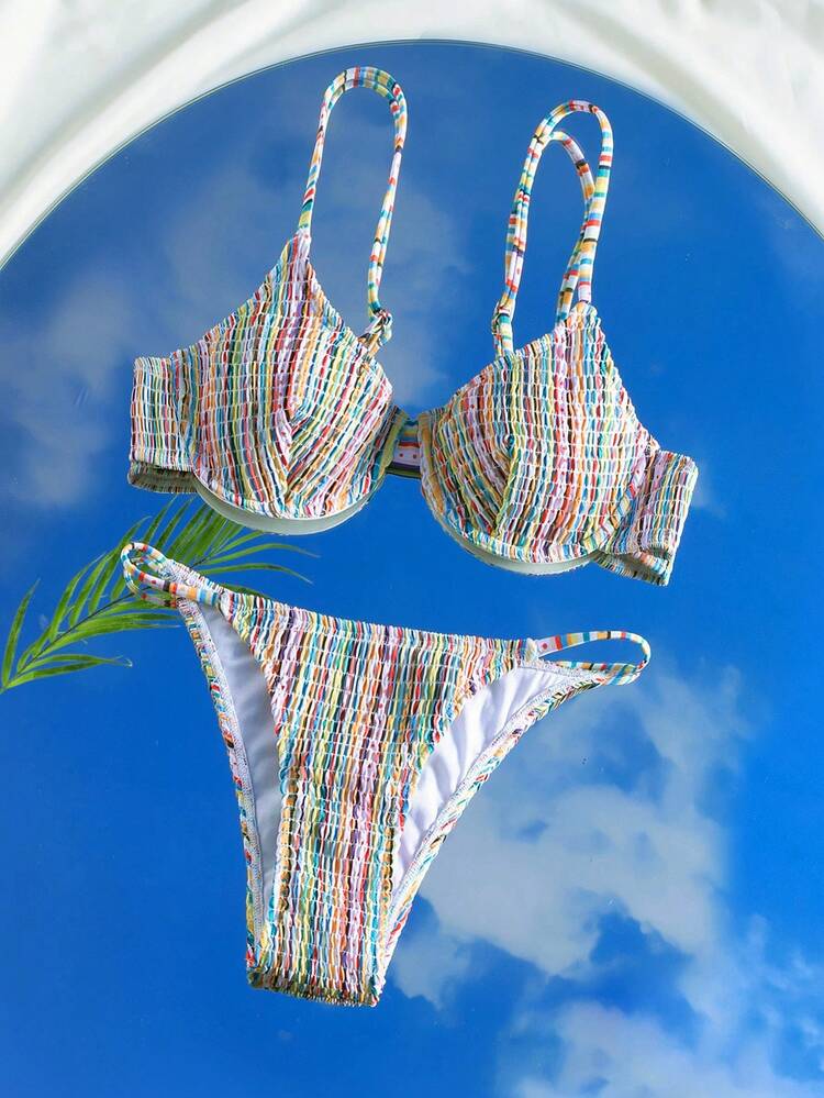 Women's Shirred Spaghetti Straps Bikini Set, Summer