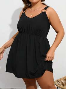 SHEIN CURVE+ Kích thước lớn Không tay Váy Dây Với Dạng hình tròn Nhẫn Đồ trang trí - màu đen - Xem 5