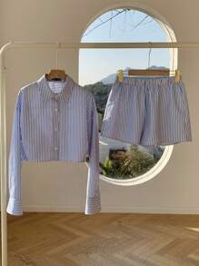 SHEIN EZwear Plus Size Spring/Summer Vacation Shirt & Shorts 2 Pieces Set