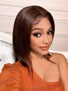Brown Lace Front Bob Wigs Straight Brown Colored Human Hair 13x4 Transparent Lace Front Short Bob Wigs Pre Plucked With Baby Hair For  Women