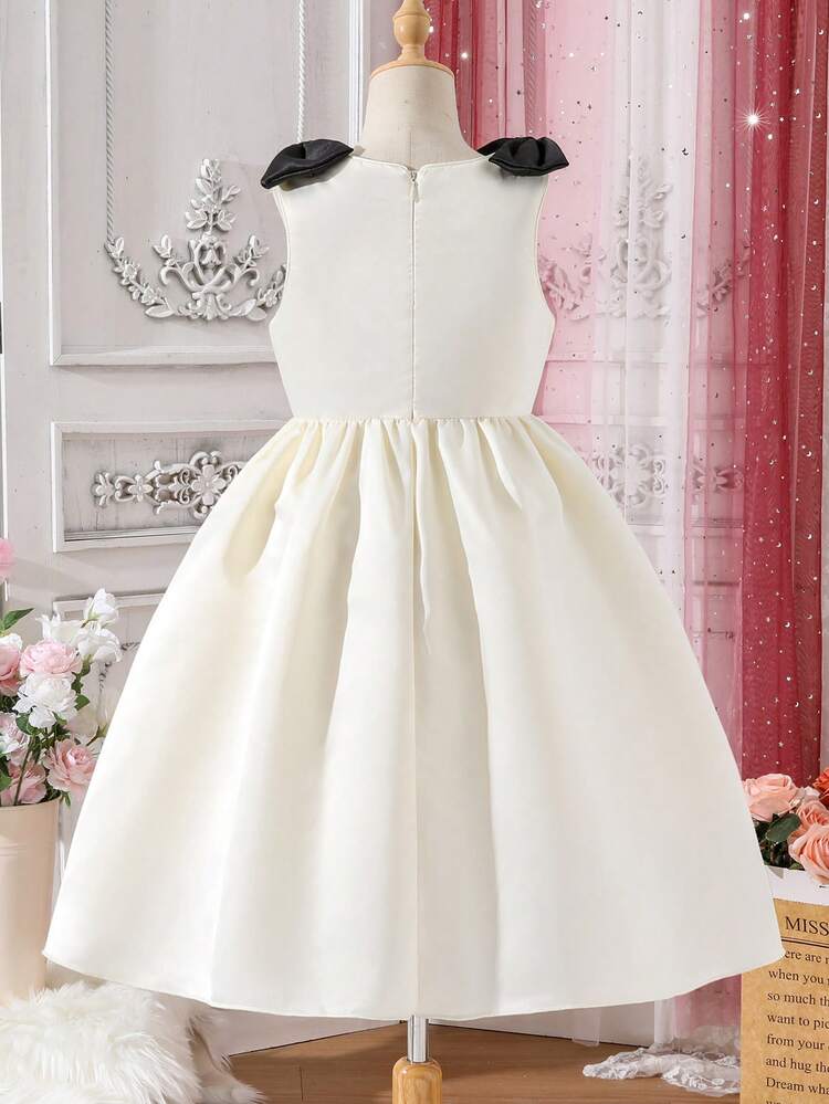 Tween Girl's Glittering Bowknot Decorated Sleeveless Dress