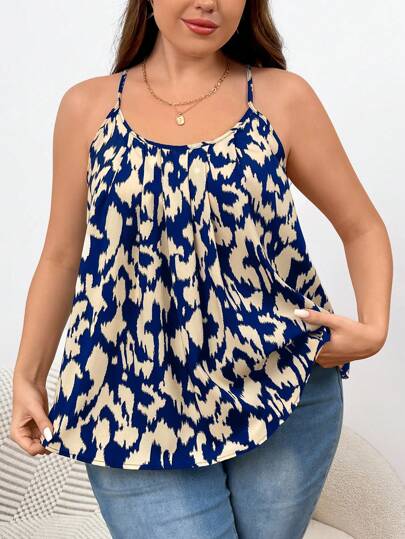 SHEIN Frenchy Plus Size Leopard Fold Pleated Cami Top