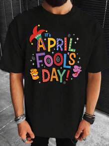 Manfinity Homme 男士黑色針織夏季圓領短袖t卹,印有口號印花 - 黑色 - 查看 3