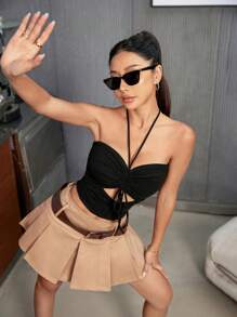 GENKIRA Sleek And Fitted Halterneck Hollow-Out Sleeveless Top - Black - View 7