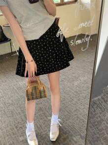 Vintage Plaid High Waist Floral A-Line Skirt