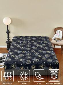 HARRY POTTER X SHEIN Allover Hogwarts Emblem Printed Fitted Sheet,Gifts