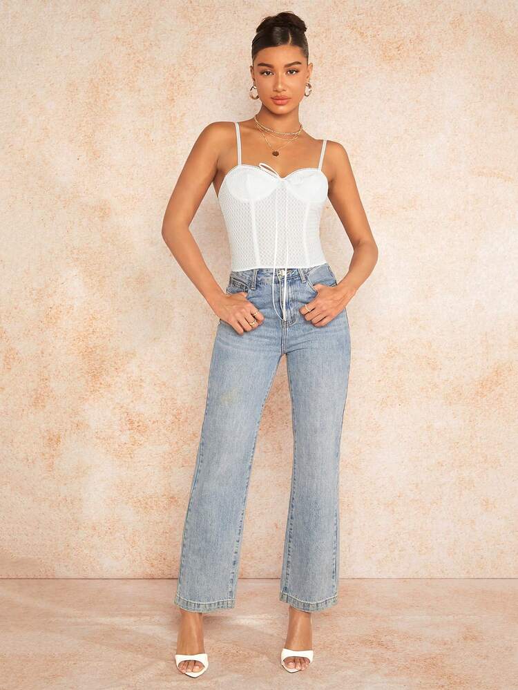 Summer Music Festival Resort Textured Fabric White Corset Top