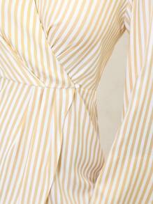 Anewsta Vestido De Corte Ajustado Con Cuello En V, Mangas Acampanadas Con Rayas Y Espalda Descubierta - Mostaza Amarilla - Ver 5