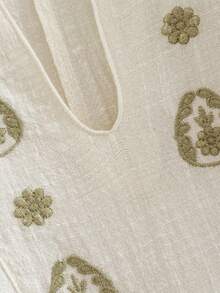 花卉刺绣灯笼袖荷叶边衬衫，长袖上衣