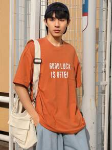 DAZY Men's Summer T-Shirt With Letter Print - Mustard Yellow - View 4