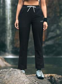 In My Nature 女士戶外彈性腰帶字母印花長褲,帶束口